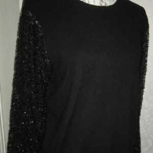 Sioni brand long sleeved black sweater w sparkle cobweb sleeves